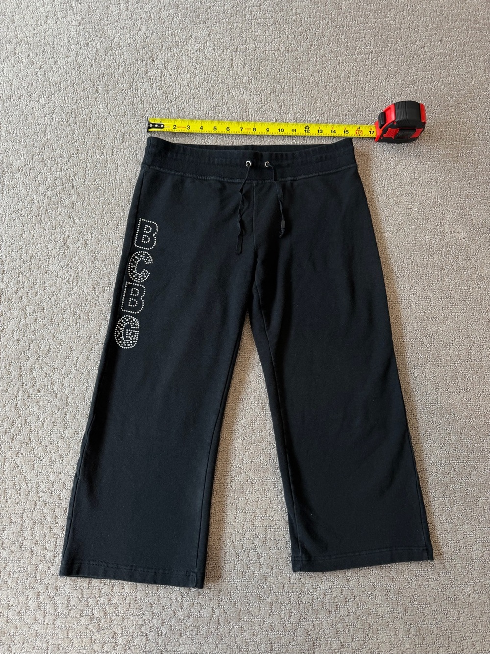 BCBGMaxAzria Black Wide-Leg Sweatpants with Rhinestone Logo